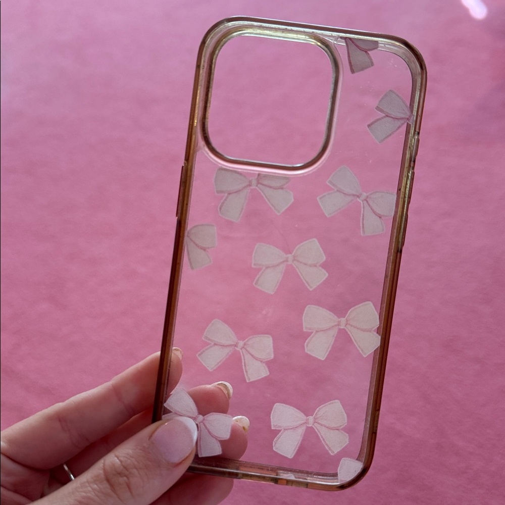 IPhone 15 Pro Clear Phone Case with Pink Bows
